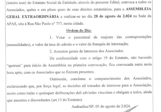 Edital Assembleia Geral Extraordinária - APAS