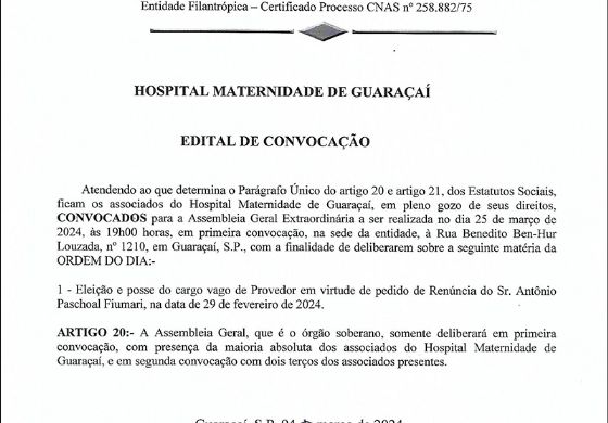 Hospital Maternidade de Guaraçaí: Edital de Divulgação