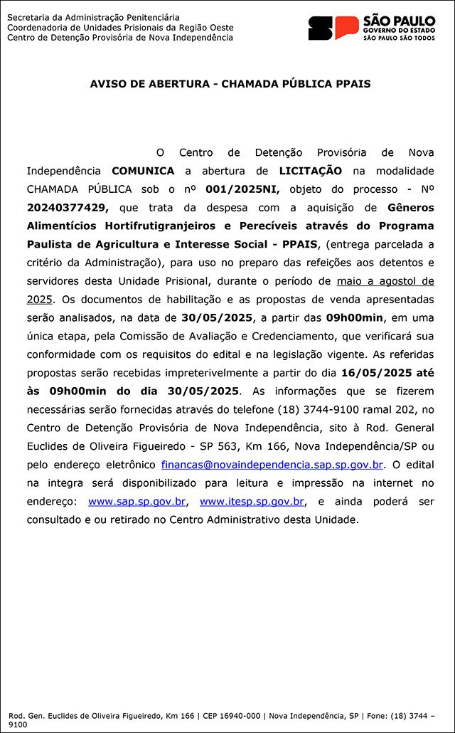 AVISO DE ABERTURA - CHAMADA PÚBLICA PPAIS - AVISO DE ABERTURA - CHAMADA PÚBLICA PPAIS