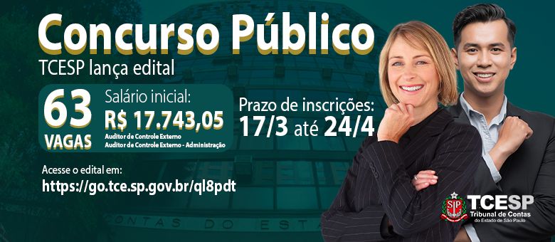 TCESP abre concurso público com salário inicial de R$ 17,7 mil e vagas em Andradina e Araçatuba - Concurso Auditor de Controle Externo e Auditor de Controle Externo – Administração - Foto: Divulgação