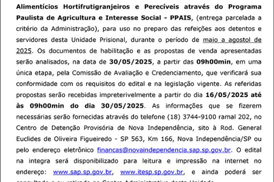 AVISO DE ABERTURA - CHAMADA PÚBLICA PPAIS