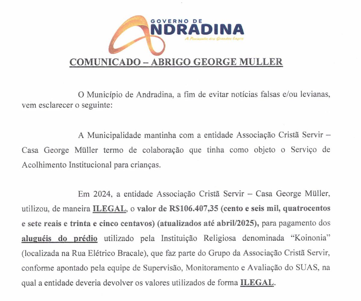 Prefeitura de Andradina denuncia uso indevido de R$ 106 mil em verba pública por entidade - Trecho de Documento