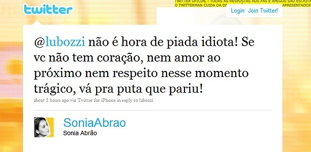 Apresentadora Sônia Abrão irrita-se com comentário sobre tragédia no Rio e xinga usuária do Twitter - Apresentadora Sônia Abrão irrita-se com comentário sobre tragédia no Rio e xinga usuária do Twitter -