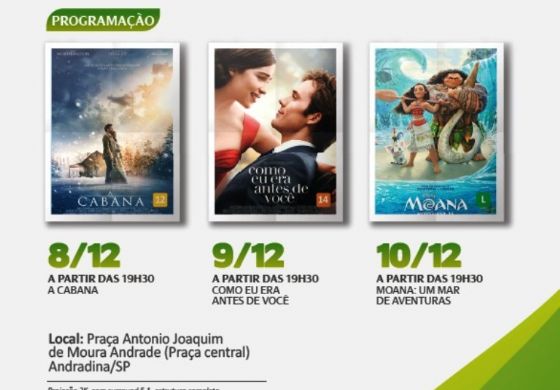 Sucessos de cinema serão exibidos gratuitamente na Praça em Andradina