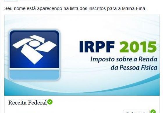 Mensagem falsa no Facebook põe em risco computador de contribuintes