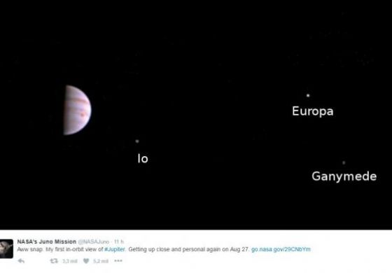 Sonda espacial Juno envia primeira imagem da órbita de Júpiter
