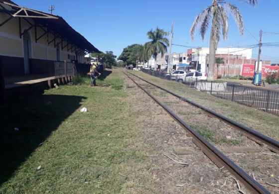 Equipe do Almoxarifado Municipal promove limpeza da linha férrea em Andradina