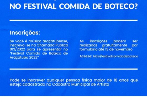 Cultura abre inscrições para shows musicais no Comida de Boteco em Araçatuba