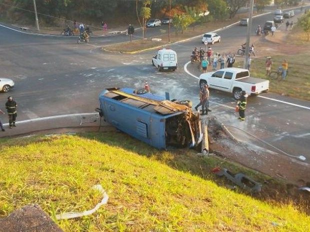 Micro-ônibus atropelou cavalo e caiu de viaduto em Araçatuba (Foto: Arquivo Pessoal)