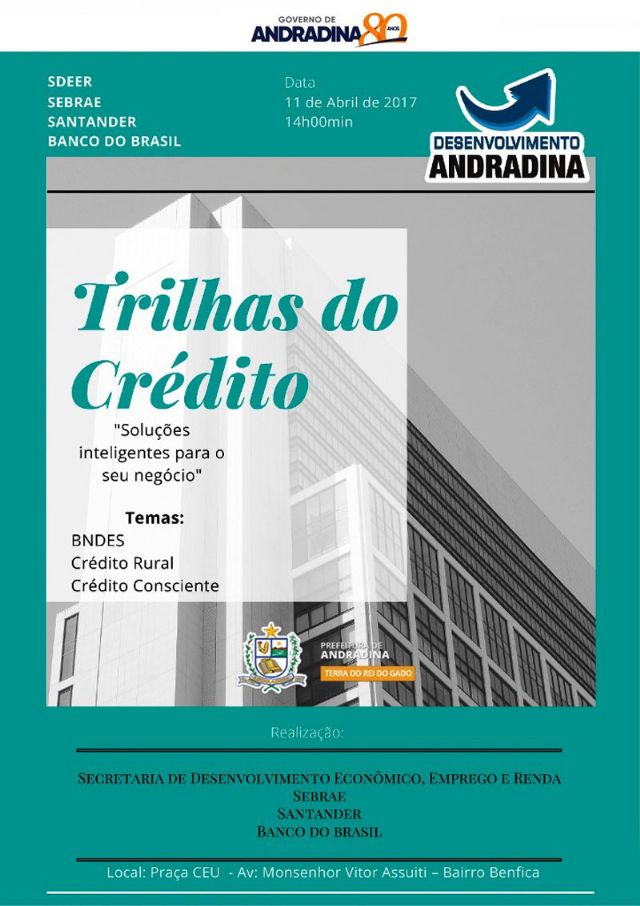 Desenvolvimento do Governo de Andradina recebe inscrições até o dia 10 de abril para o “Trilhas do Crédito – Soluções Inteligentes para o seu negócio”. Foto: Divulgação/Prefeitura