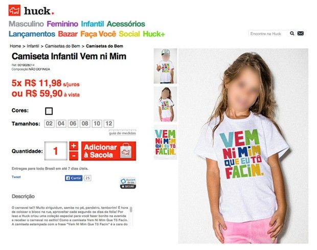A camiseta que era então vendida no site da grife Use Huck e que causou polêmica na internet (Foto: Reprodução/Facebook)