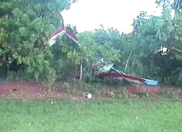 Ultraleve caiu em uma área com diversas árvores, ao tentar pousar (Foto: Reprodução / TV Tem)