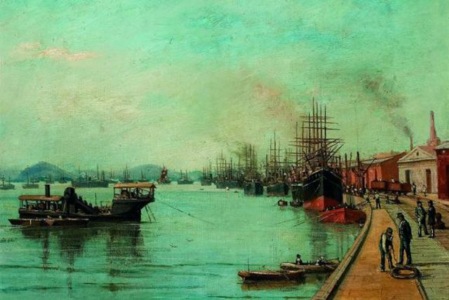 Porto de Santos, obra de Benedito Calixto (1890) - Foto: Sergio Guerini/Divulgação Itaú Cultural