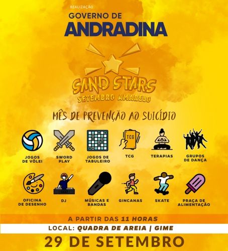 Dia especial de conscientização fecha o Setembro Amarelo do Governo de Andradina. Evento será ao lado do Gim
