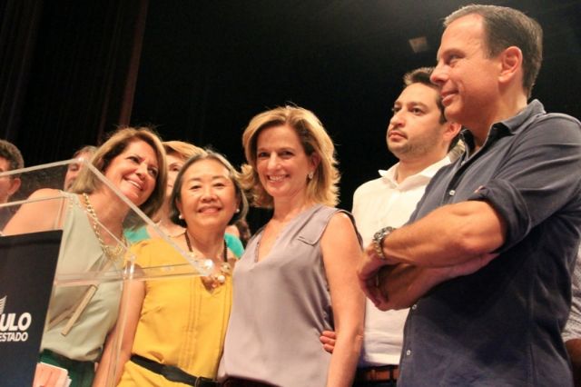 Tamiko, Doria e secretários estaduais durante evento em Araçatuba