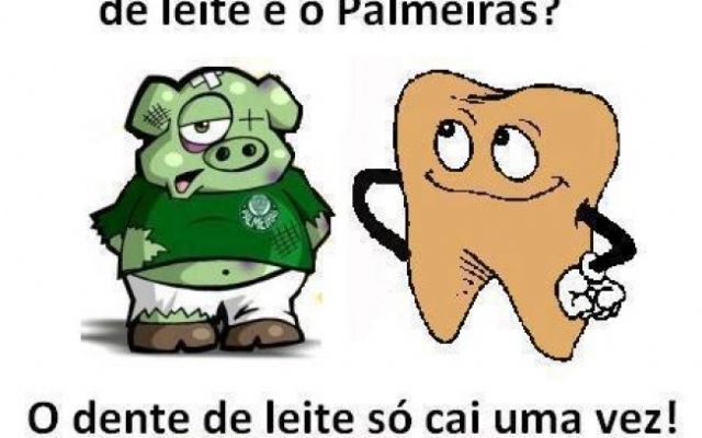 Brincadeira lança a pergunta: Qual a diferença entre o dente de leite e o Palmeiras?. Foto: Reprodução/Facebook/Página Palmeiras rumo a Série B