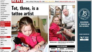 Britânica de 3 anos treina por título de tatuadora mais jovem do mundo