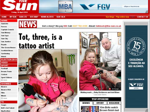 Britânica de 3 anos treina por título de tatuadora mais jovem do mundo - 