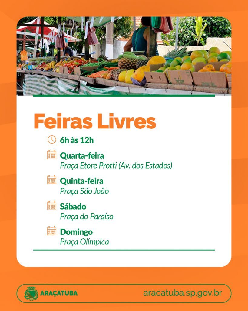 Feiras livres e Feira do Produtor em Araçatuba: confira o cronograma e horários - Feiras livres de Araçatuba movimentam a economia e oferecem alimentos frescos à população