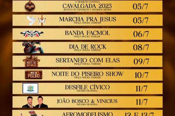 Comemoração dos 88 anos de Andradina terá mês inteiro de atrações gratuitas
