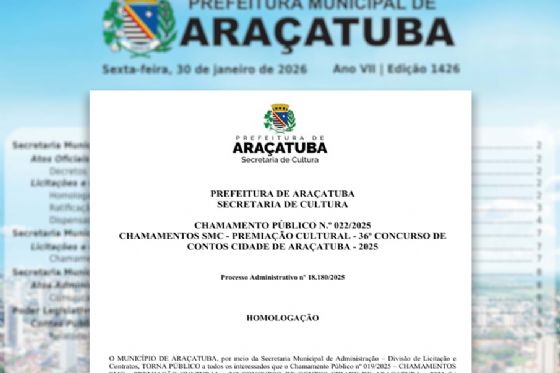 Cultura divulga vencedores do 36º Concurso de Contos Cidade de Araçatuba