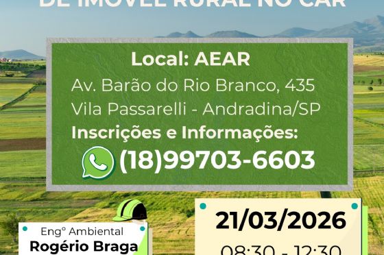 Andradina sedia curso gratuito de regularização de imóveis rurais no CAR