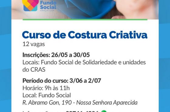 Araçatuba oferece cursos gratuitos de Costura Criativa e Patch Aplique com inscrições até sexta-feira
