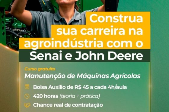 Andradina oferece curso gratuito de manutenção com a John Deere e bolsa-auxílio