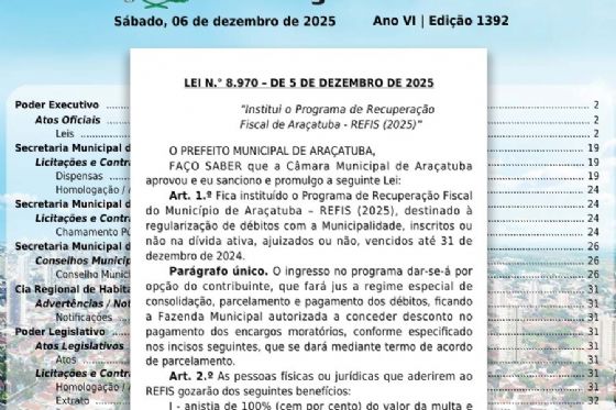 Prazo para aderir ao Refis do Município de Araçatuba termina dia 29