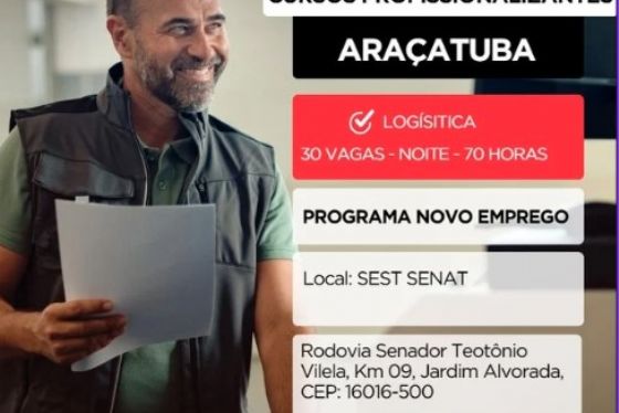 Prefeitura de Araçatuba abre inscrições para cursos gratuitos de qualificação profissional em parceria com Sest Senat e Governo do Estado