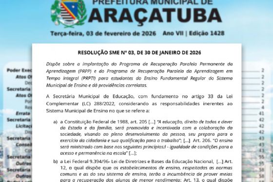 Prefeitura de Araçatuba cria programa para reforçar aprendizagem dos alunos da rede municipal