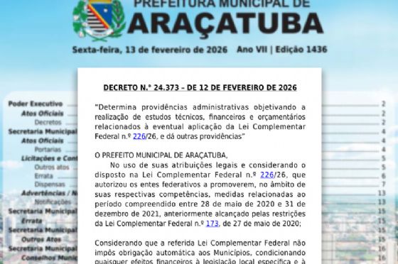 Prefeitura de Araçatuba publica decreto sobre a Lei do Descongela