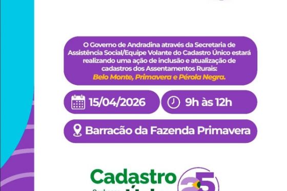 Secretaria de Assistência Social realizará mutirão de Cadastro Único na zona rural