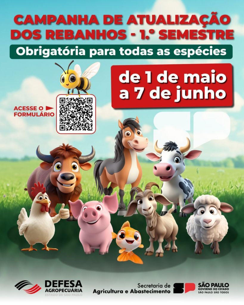 Produtores têm até 7 de junho para declarar rebanhos no SP e evitar bloqueios na movimentação de animais - Prazo para atualização de rebanhos termina em 7 de junho Produtores têm até 7 de junho para declarar rebanhos no SP e evitar bloqueios na movimentação de animais - Prazo para atualização de rebanhos termina em 7 de junho